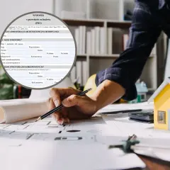 Wniosek o pozwolenie na budowę. Zastanawiasz się, ile kosztuje pozwolenie na budowę? Dokumentacja i formularze na biurku.