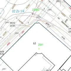 Plan geodezyjny z oznaczeniami granic i wysokości, ukazujący podział działki 2541.